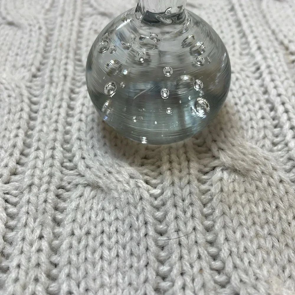 Vtg Small Glass Bud Vase square top Unique bubble bulb Design 5.5”Tall X 1 X 1
